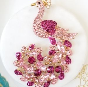 Pink Crystals Peacock Pendant Purse Charm Key Ring NWT